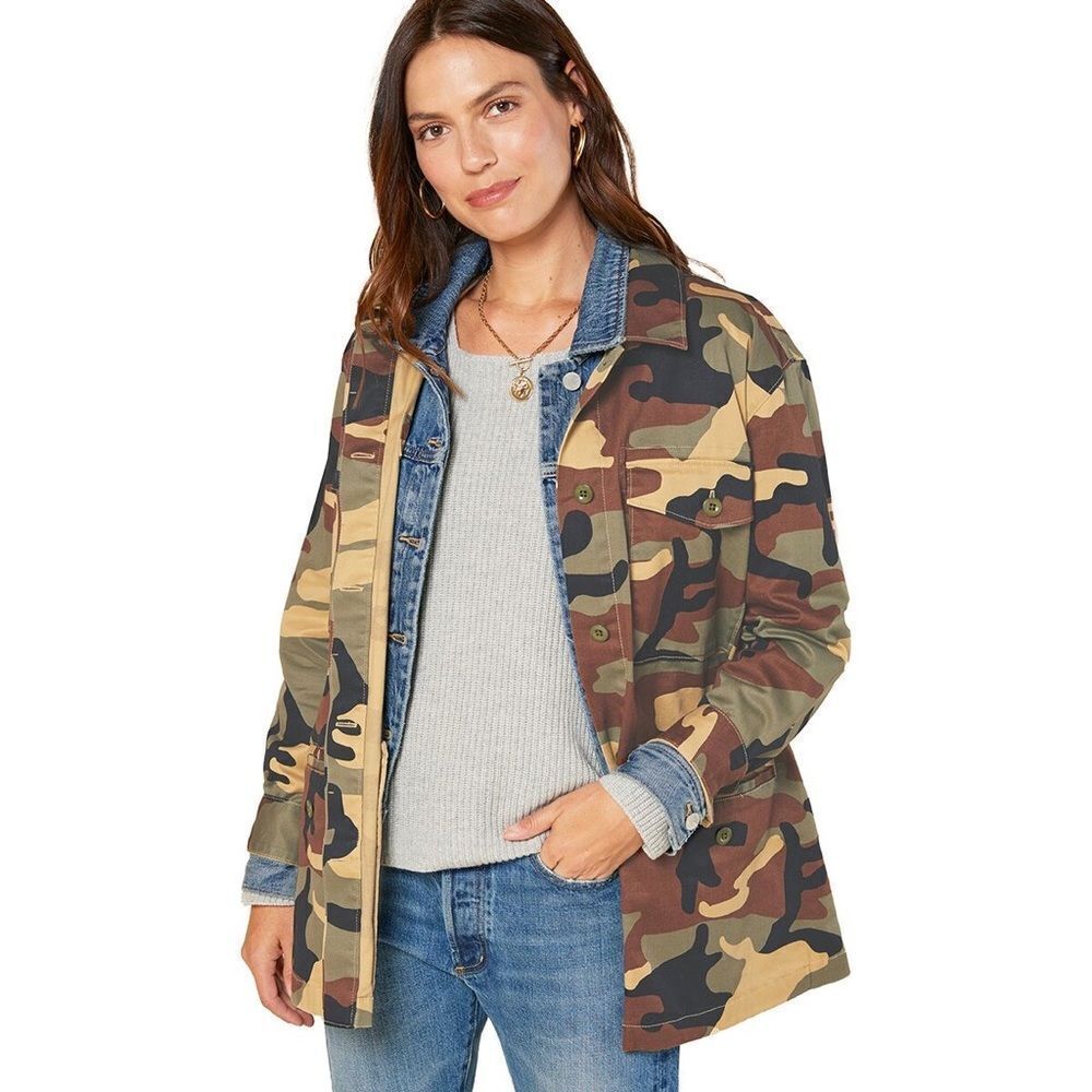 NWT outerknown camo utility jacket camouflage print Sz L linen blend cotton